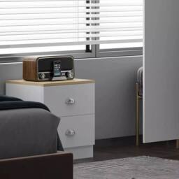 FORGEVIO White Bedside Table Cabinet 2 Drawer Metal Cup Handles - thumbnail 5