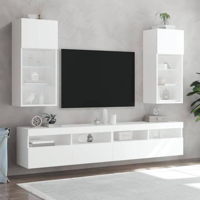 Berkfield Home TV Cabinets with LED Lights 2 pcs White 40.5x30x90 cm - image 1