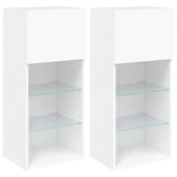 Berkfield Home TV Cabinets with LED Lights 2 pcs White 40.5x30x90 cm - thumbnail 3
