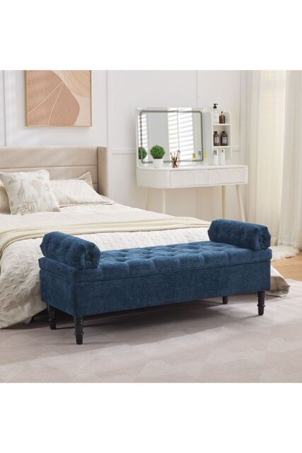 Living and Home Chenille Upholstered Storage Bench in Blue - image 1