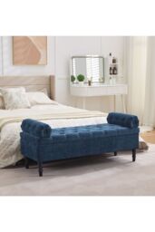 Living and Home Chenille Upholstered Storage Bench in Blue