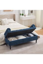 Living and Home Chenille Upholstered Storage Bench in Blue - thumbnail 2