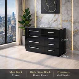 Harmin Black 8 Drawer High Gloss Chest of Drawers - with sleek handles - thumbnail 2