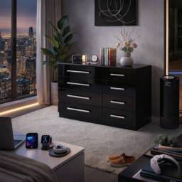 Harmin Black 8 Drawer High Gloss Chest of Drawers - with sleek handles - thumbnail 3