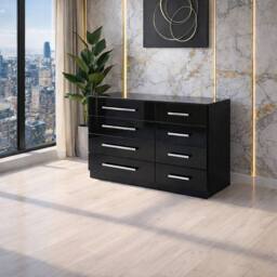 Harmin Black 8 Drawer High Gloss Chest of Drawers - with sleek handles - thumbnail 1
