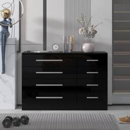 Harmin Black 8 Drawer High Gloss Chest of Drawers - with sleek handles - thumbnail 5