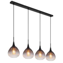 Netlighting Olsen Bar Pendant Ceiling Light Matt Black Smoke Glass Shade 4x E27 - thumbnail 1
