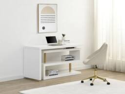 Vente-unique Extendable Desk With 360° Swivel Top - Lacquered MDF - White & Gold - thumbnail 1