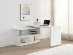 Vente-unique Extendable Desk With 360° Swivel Top - Lacquered MDF - White & Gold - thumbnail 5