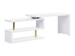 Vente-unique Extendable Desk With 360° Swivel Top - Lacquered MDF - White & Gold - thumbnail 7