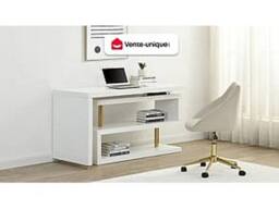 Vente-unique Extendable Desk With 360° Swivel Top - Lacquered MDF - White & Gold - thumbnail 4