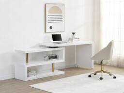 Vente-unique Extendable Desk With 360° Swivel Top - Lacquered MDF - White & Gold - thumbnail 6