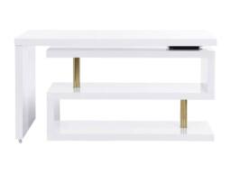 Vente-unique Extendable Desk With 360° Swivel Top - Lacquered MDF - White & Gold - thumbnail 8