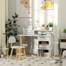 AIYAPLAY Kids Desk & Chair Set for Studying, Reading, Drawing in White - thumbnail 3