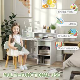 AIYAPLAY Kids Desk & Chair Set for Studying, Reading, Drawing in White - thumbnail 4