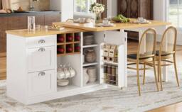 BTM Extendable Sideboard Dining Table Wine Rack Storage Drawers in White - thumbnail 6