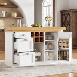 BTM Extendable Sideboard Dining Table Wine Rack Storage Drawers in White - thumbnail 3