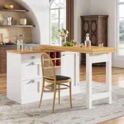 BTM Extendable Sideboard Dining Table Wine Rack Storage Drawers in White - thumbnail 4