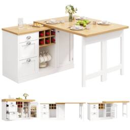 BTM Extendable Sideboard Dining Table Wine Rack Storage Drawers in White - thumbnail 8