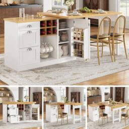 BTM Extendable Sideboard Dining Table Wine Rack Storage Drawers in White