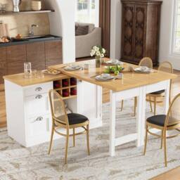 BTM Extendable Sideboard Dining Table Wine Rack Storage Drawers in White - thumbnail 5