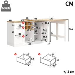 BTM Extendable Sideboard Dining Table Wine Rack Storage Drawers in White - thumbnail 7