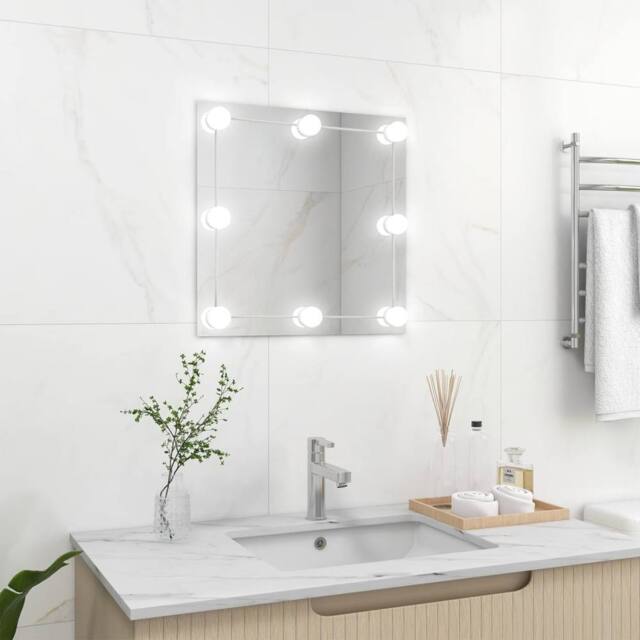 Berkfield Home Wall Mirror with LED Lights Square Glass in Silver - image 1