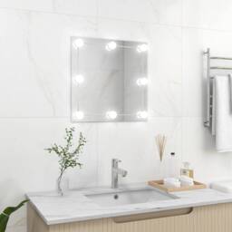 Berkfield Home Wall Mirror with LED Lights Square Glass in Silver