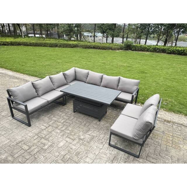 Fimous ALuminum 8 Piece Patio Set with Lifting Table & Cushions in Dark Grey - image 1