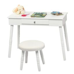 Gymax Vanity Table & Chair Set Pretend Makeup Dressing Table With Mirror in White - thumbnail 8