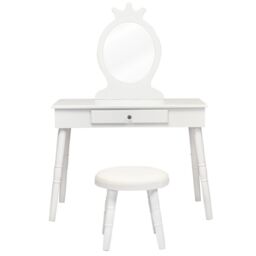 Gymax Vanity Table & Chair Set Pretend Makeup Dressing Table With Mirror in White - thumbnail 6