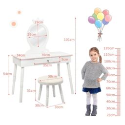 Gymax Vanity Table & Chair Set Pretend Makeup Dressing Table With Mirror in White - thumbnail 2