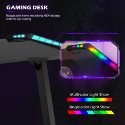 KEEPREAPER Stylish Computer Gaming Desk With LED Lights & Cup Holder in Black - thumbnail 4