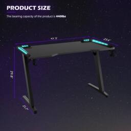KEEPREAPER Stylish Computer Gaming Desk With LED Lights & Cup Holder in Black - thumbnail 3