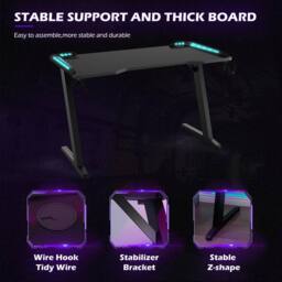 KEEPREAPER Stylish Computer Gaming Desk With LED Lights & Cup Holder in Black - thumbnail 6