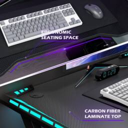 KEEPREAPER Stylish Computer Gaming Desk With LED Lights & Cup Holder in Black - thumbnail 5