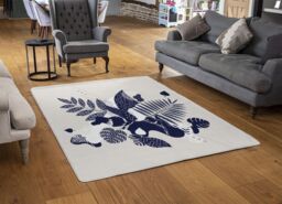 Benjamin Tate Design Prints Of Navy Autumn Leaves Rug in Natural - Size: Large - thumbnail 2