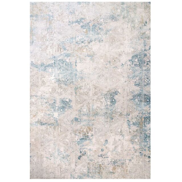 Kukoon Silver Blue Metallic Distressed Geometric Motif Low Pile Area Rug in Metallics - Size: 60 cm x 110 cm - image 1