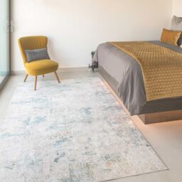 Kukoon Silver Blue Metallic Distressed Geometric Motif Low Pile Area Rug in Metallics - Size: 60 cm x 110 cm - thumbnail 2