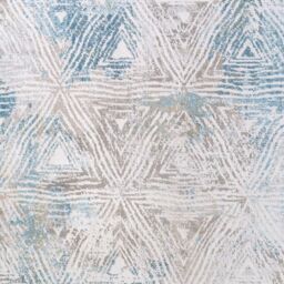 Kukoon Silver Blue Metallic Distressed Geometric Motif Low Pile Area Rug in Metallics - Size: 60 cm x 110 cm - thumbnail 4