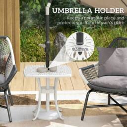 OUTSUNNY 54 x 54cm Aluminium Outdoor Garden Side Table w/ Umbrella Hole, White - Size: 54 x 54 cm - thumbnail 5