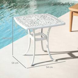 OUTSUNNY 54 x 54cm Aluminium Outdoor Garden Side Table w/ Umbrella Hole, White - Size: 54 x 54 cm - thumbnail 3