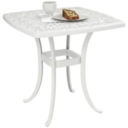 OUTSUNNY 54 x 54cm Aluminium Outdoor Garden Side Table w/ Umbrella Hole, White - Size: 54 x 54 cm - thumbnail 2