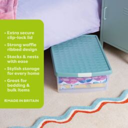Wham Clip 3x 30L Rectangular Plastic Storage Boxes with Clip Lock Lids in Green - thumbnail 2