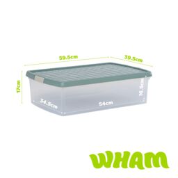 Wham Clip 3x 30L Rectangular Plastic Storage Boxes with Clip Lock Lids in Green - thumbnail 5