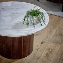 Indian Hub Opal Coffee Table with Marble Top & Mango Wood Base - L80xW80xH45cm in Brown - thumbnail 6