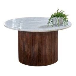 Indian Hub Opal Coffee Table with Marble Top & Mango Wood Base - L80xW80xH45cm in Brown - thumbnail 1
