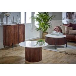 Indian Hub Opal Coffee Table with Marble Top & Mango Wood Base - L80xW80xH45cm in Brown - thumbnail 7