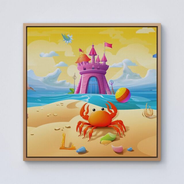 "Warren Reed - Designer Orange Crab On A Beach Holiday Framed Canvas in Light Brown - Size: W30"" x H30""" - image 1