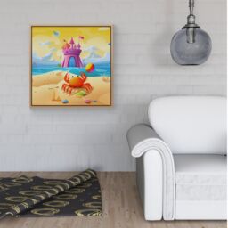 "Warren Reed - Designer Orange Crab On A Beach Holiday Framed Canvas in Light Brown - Size: W30"" x H30""" - thumbnail 2